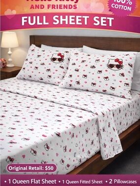 Hello Kitty White and Pink Full Sheet Set